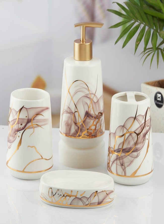 Kookee Ceramic Bathroom Accessories Set of 4, Modern Bath Set with Liquid handwash Soap Dispenser and Toothbrush Holder (9678) - Image 4